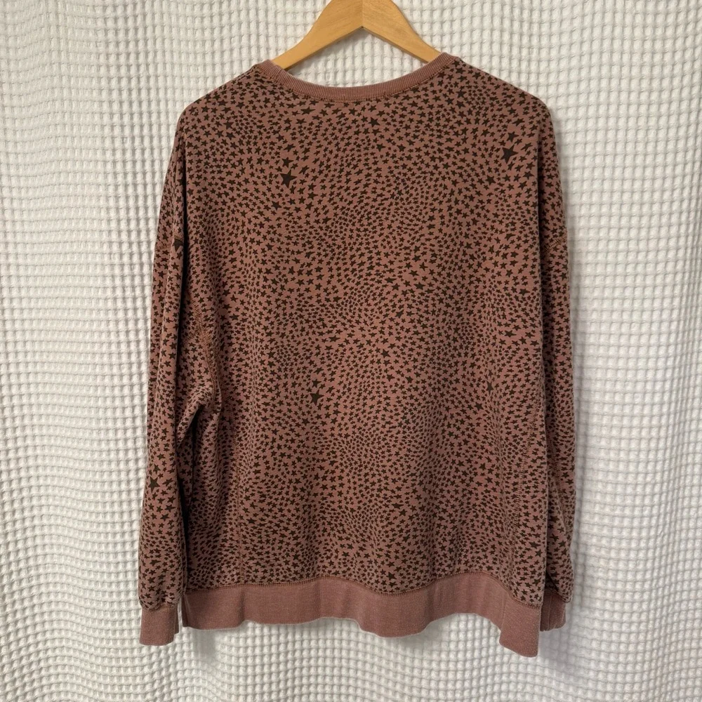 Z Supply Modern Weekender Oversized Long Sleeve Crewneck Brown Stars Size Small